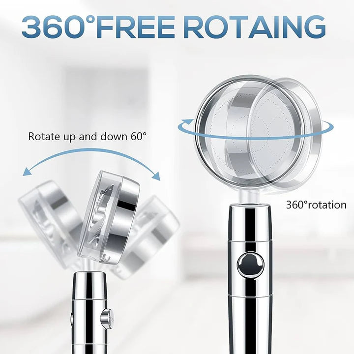 360 Degrees Rotating High Pressure Shower Heads, Handheld Turbo Fan Shower